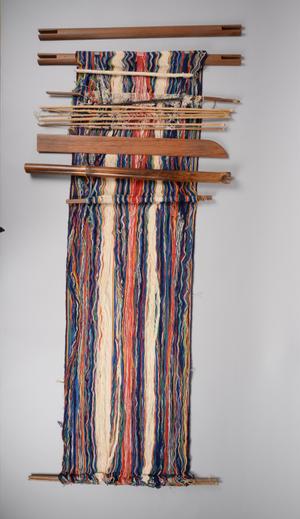 134321a-b, backstrap loom with piece of Lepcha cloth