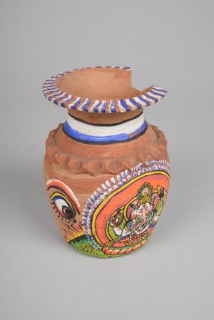 138579, 138580, pottery, clay pot with lid, Ganeśa