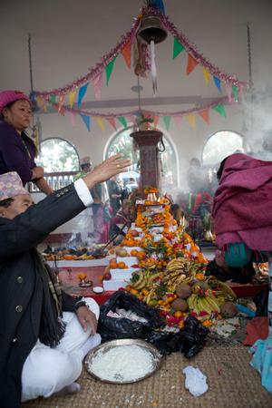 The official ritual specialist or shaman of Kirat Yakhtung Chunglung performing sakela puja
