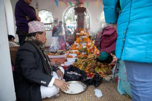 The official ritual specialist or shaman of Kirat Yakhtung Chunglung performing sakela puja