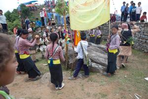 Participants of the Tuwachung-Jayajum festival dancing at the worship place for Toma