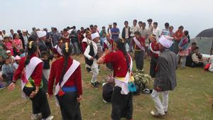 Dumi Rai dance group from Rudalung village performing sakela sili dance steps at Tuwachung-Jayajum festival