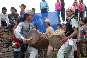 Drummers and dancers during sakela dance at the Tuwachung-Jayajum festival