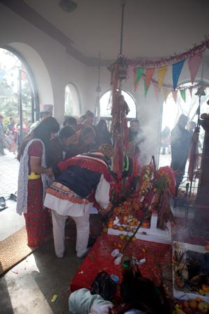 Offerings given at the sakela puja inside Hattiban temple